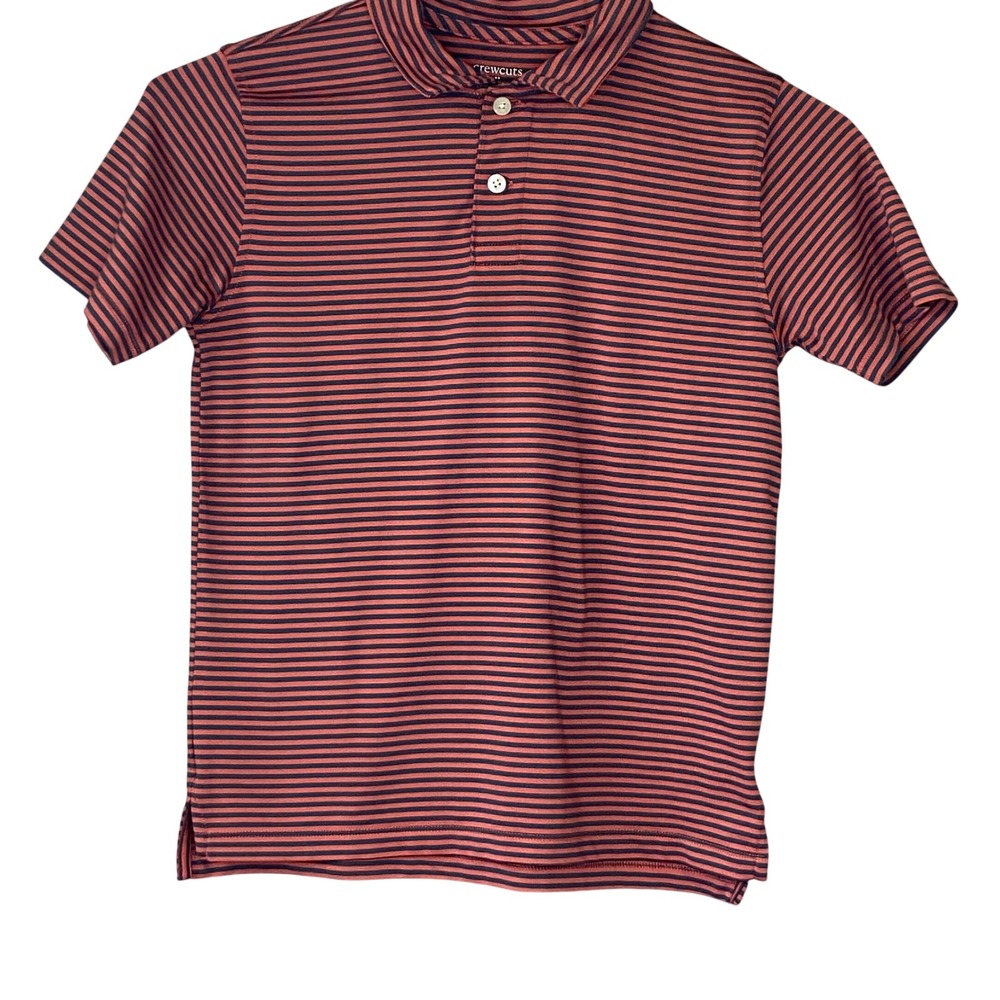 Crewcuts Performance Stripe Polo Shirt Kids Size L 10-11 coral Blue Short Sleeve